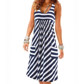 Fashion striped dress summer dress loose simple sleeveless dress women's clothing